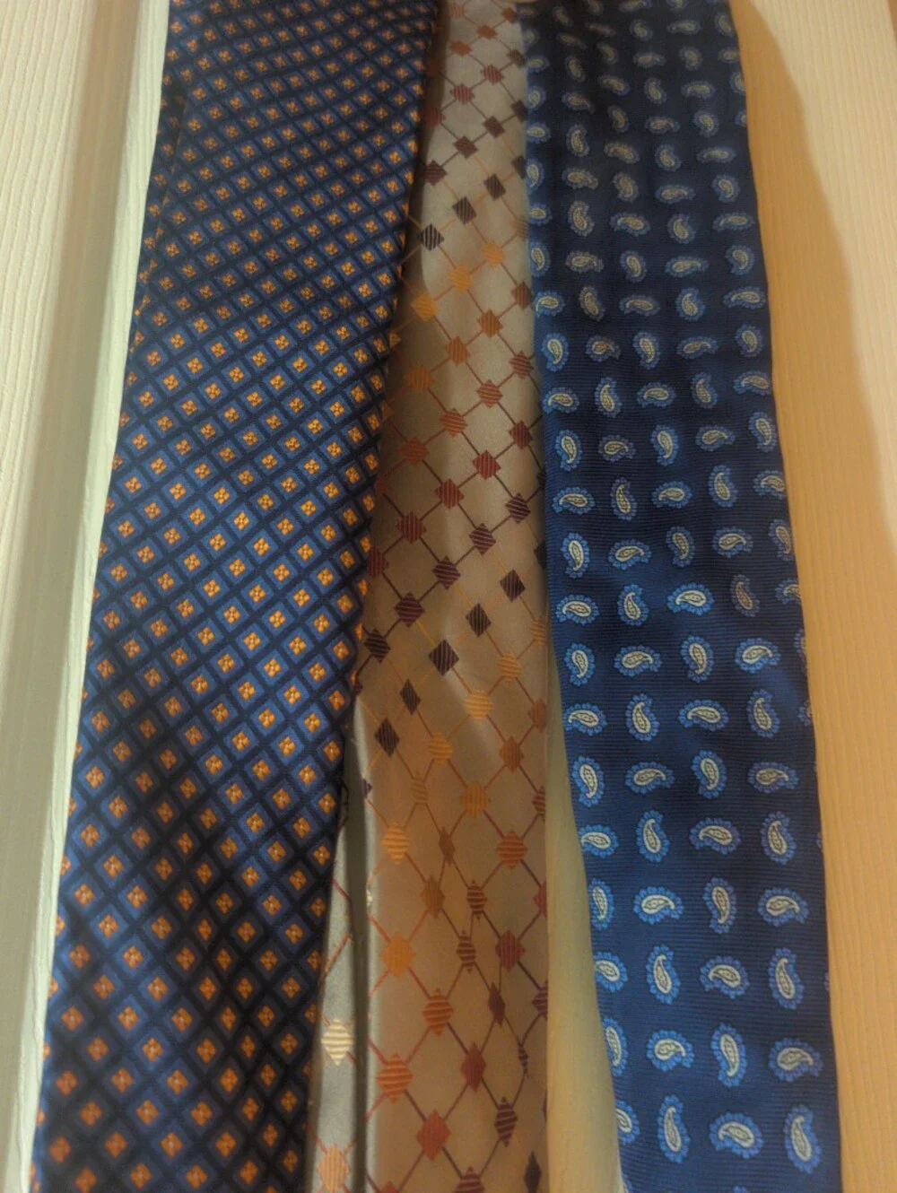 Men's Blue Patterned Silk Tie Trio - Classic Blue and Gold Designs